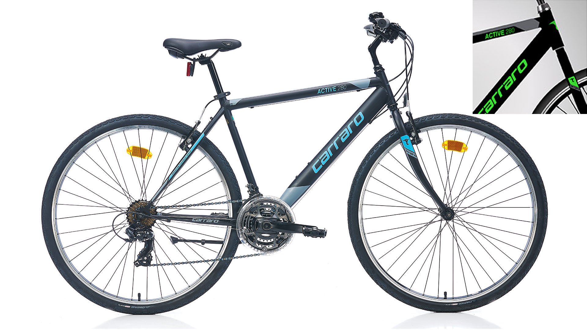 CARRARO Active 280 28'' Unisex 21V VB Şehir Bisikleti Mat Siyah - Yeşil 49CM
