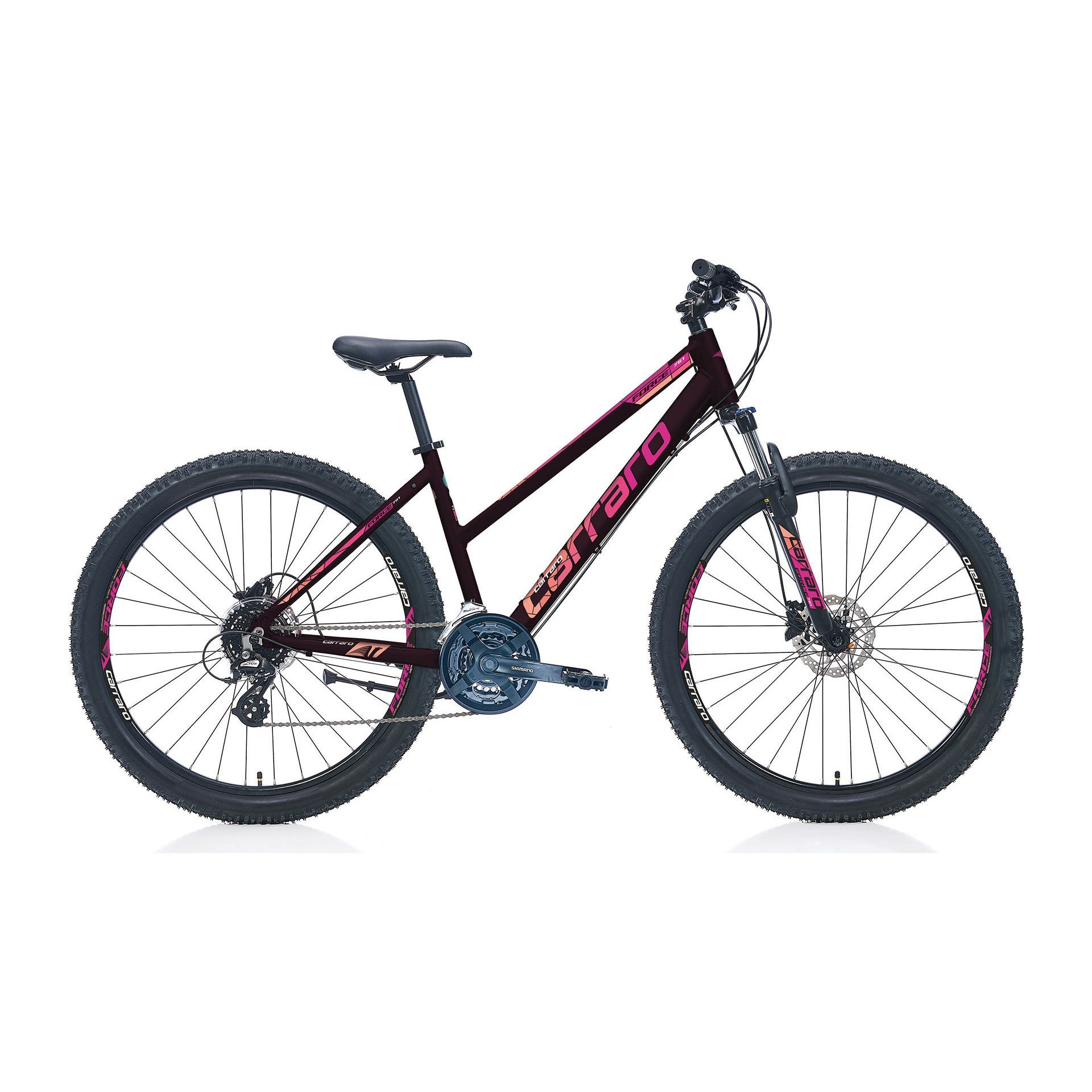 CARRARO Force 751 27,5'' 24V HD Dağ Bisikleti MTB Mat Mürdüm - Fuşya - Mercan 38CM