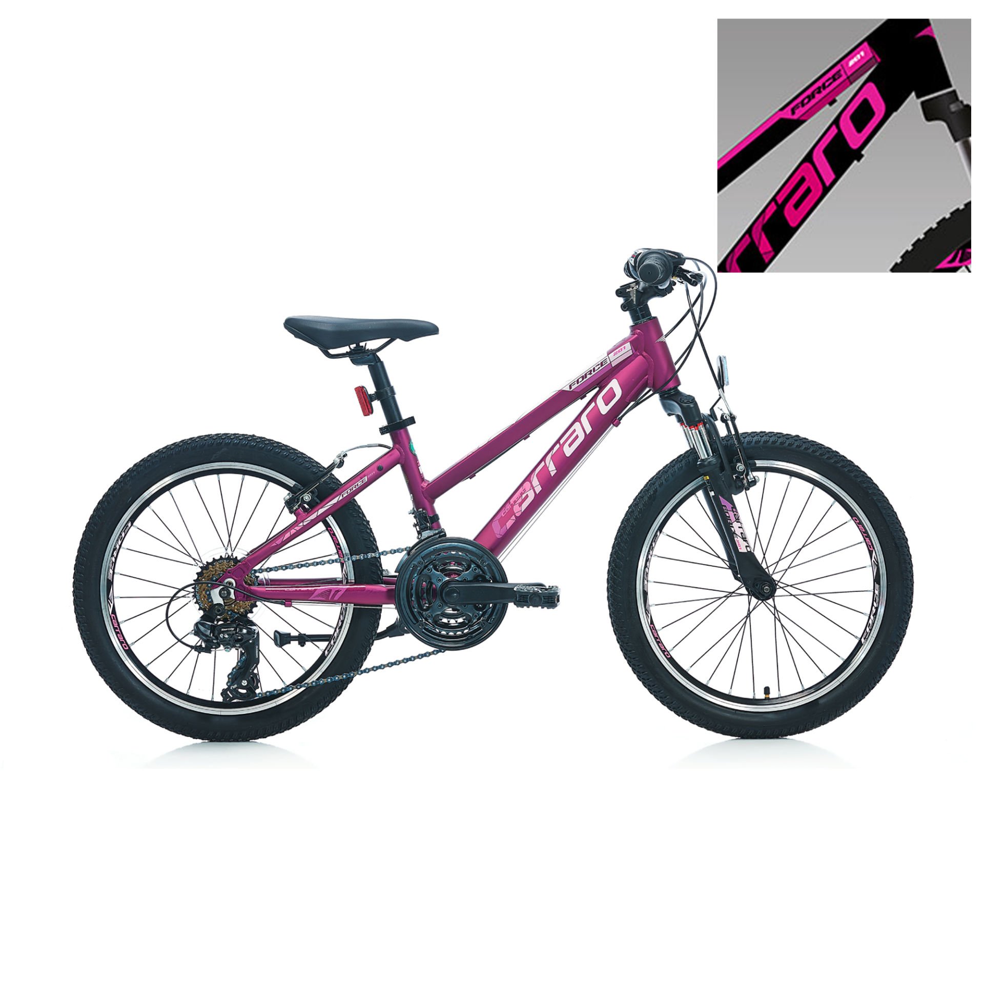 CARRARO Force 201 20'' 21V VB Çocuk Dağ Bisikleti  Mat Siyah - Fuşya 25CM